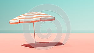 Sunny Beach with Pastel Pink Sand Turquoise Blue Ocean Sea Sky and Parasol with Shade Serene Tranquillity photo