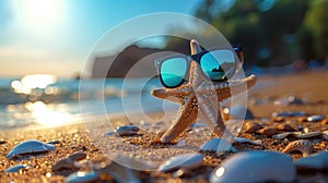 Sunny Beach Starfish Sporting Sunglasses