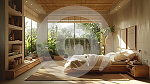 Sunny bedroom decor inspired by nature& x27;s hues, bringing outdoors inside for tranquility.