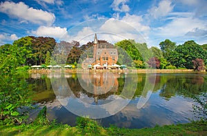 Sunny Brugge in summer. Famous destination of Europe Bruges old towm.