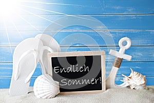 Sunny Card With Endlich Sommer Means Happy Summer