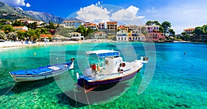 Sunny colorful Greece - picturesque village Assos in Kefalonia,