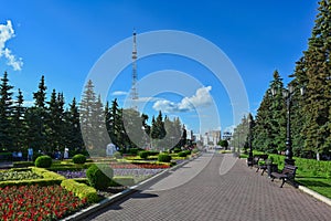 Sunny day at city park in Ufa