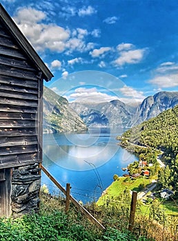 Sunny day in flÃ¥m, Norway. Beautiful view.