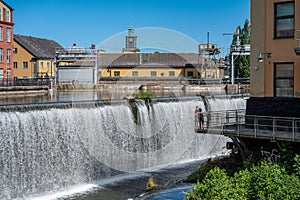 Sunny day in the historic industrial landscape in Norrkoping, Sweden