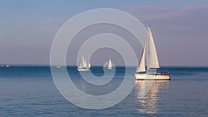 Sunny day on the lake Balaton of Hungary with sailboats