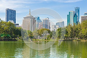 Sunny day on the lake in Lumpini park. Bangkok