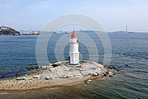 Sunny day lighting beacon sea clear water vladivostok primorsky kray