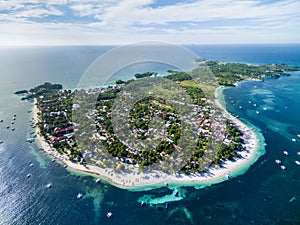 Sunny Day in Malapascua Island in Visayan Sea, One of Cebu Island. Sea water and Boats. Bounty Beach