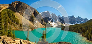 Sunny day at Moraine lake in Banff National Park, Alberta, Canada