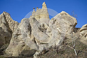 A sunny day in a mountain range in the vicinity of Goreme. Cappadocia. Turkey