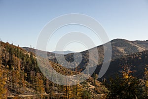 Sunny day in the mountains landscape. Autumn scenery