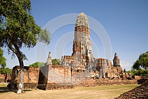 A sunny day on the ruins of the ancient Buddhist temple of Wat Phra Ram. Ayutthaya, Thailand
