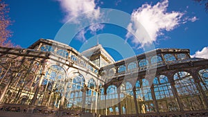 Sunny day running clouds madrid palacio de cristal top 4k time lapse spain