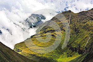 Sunny day on upper alps. Alpine landscape