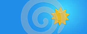 Sunny Day Weather forecast info icon. Yellow Sun on blue. Climate weather element. Trendy button for Metcast WF report mark, meteo photo