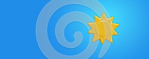 Sunny Day Weather forecast info icon. Yellow Sun on blue. Climate weather element. Trendy button for Metcast WF report mark, meteo