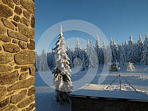 Sunny day in the winter mountain
