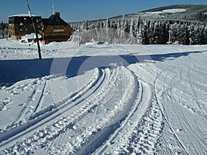 Sunny day in the winter mountain landscape