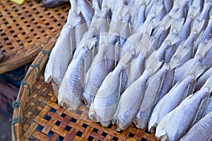 Sunny dry fish for food preservation.