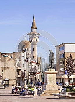 Sunny evening in historical Ovidiu Square, Constanta, Romania