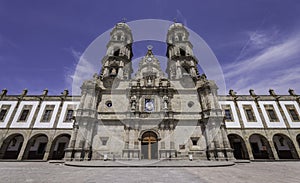 Sunny exterior view of the Basilica of Our Lady of Zapopan