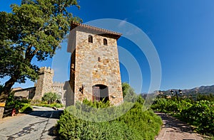 Sunny exterior view of the Castello di Amorosa winery photo