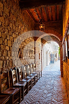 Sunny exterior view of a hall in Castello di Amorosa