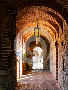 Sunny exterior view of a hall in Castello di Amorosa photo