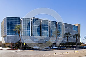 Sunny exterior view of the Lied Library of UNLV