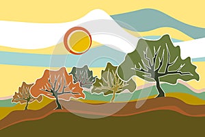 Sunny Field Trees landscape illustration