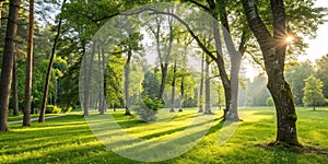 Sunny Forest Trees and Green Grass photo
