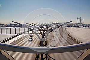 Sunny frosty morning on a new highway in SaintPetersburg