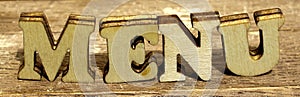 sunny golden wooden letters MENU vintage retro style