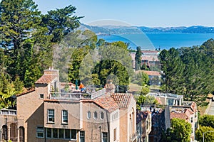 Sunny high angle view of some residence building from Lyon Street Steps