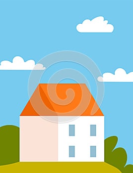 Sunny Hilltop House Vector Graphic