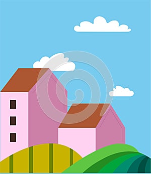 Sunny Hilltop House Vector Graphic