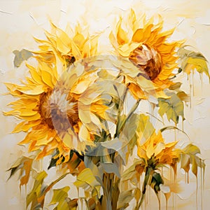 Sunny Impressionism: Delicate Sunflower Painting With Rich Yellow Tones