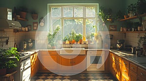 Sunny Kitchen with Plants and Natural Light Generative AI
