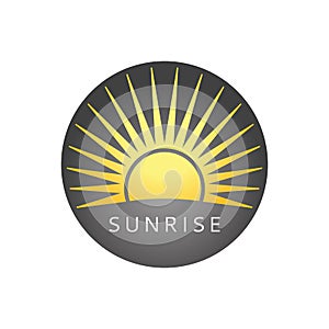 Sunny logo. Badge with sun. Sunrise icon.