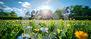 Sunny Meadow Bliss: Embracing Clean Energy. Concept Nature Photography, Solar Power,