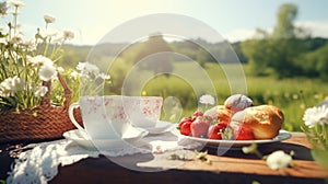 Sunny meadow breakfast picnic