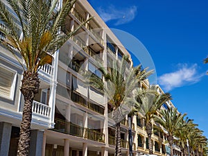 Sunny Mediterranean popular beach Torrevieja, Valencia, Spain