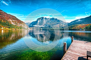 Sunny morning on the lake Altausseer See Alps Austria Europe photo