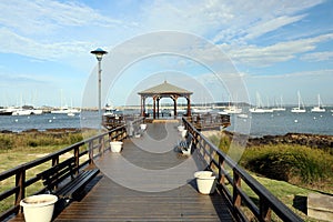 Sunny morning on the Mansa beach Pier