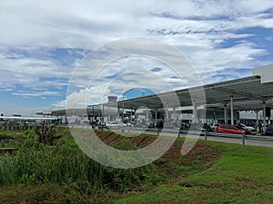 sunny morning in the passenger boarding area at the ahmad yani airport, semrang