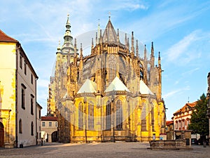 Sunny morning at Saint Vitus Cathedral, Prague Castle, Prague, Czech Republic