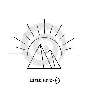 Sunny mountains outline logo. Egypt pyramid. Sunset and sunrise. Minimal badge for company branding. Vector illustration