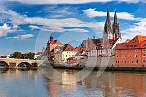 Sunny old Town of Regensburg, Bavaria, Germany