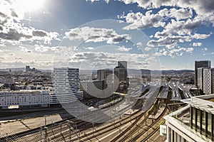 Sunny over the new main railway station Vienna